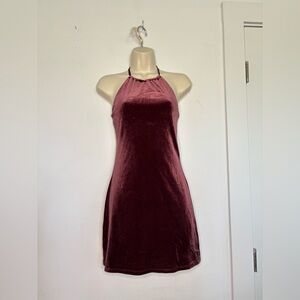 WILD FABLE NWT PLUM VELOUR BACKLESS HALTER MINI DRESS SZ XXS